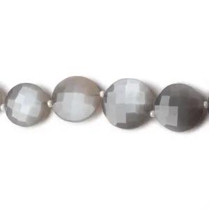 10-14.5mm Platinum Grey Moonstone faceted coin beads 16 inch 35 pieces AA Grade