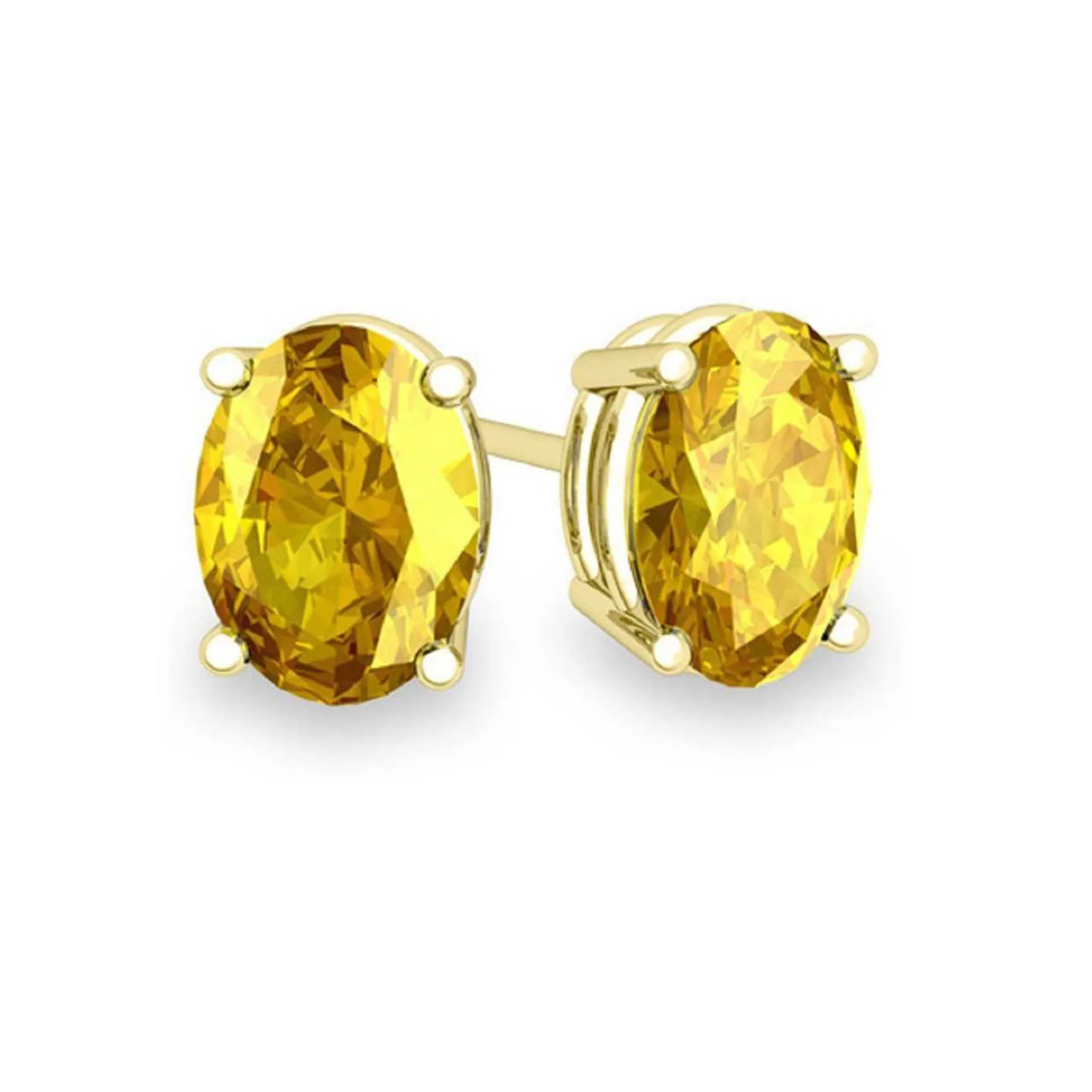 10k Yellow Gold Plated 2 Carat Round Created Yellow Sapphire Stud Earrings