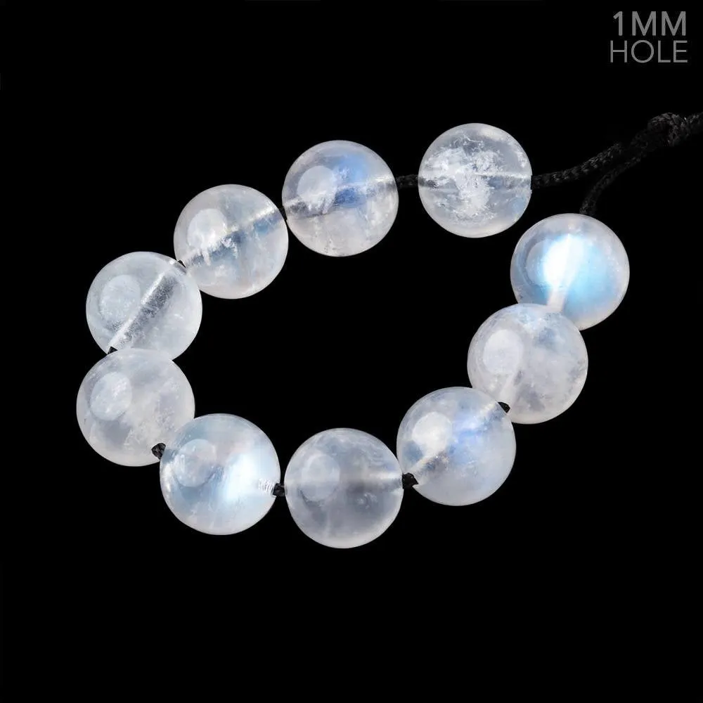 10mm Rainbow Moonstone 1mm Large Hole Plain Rounds Set of 10 Beads