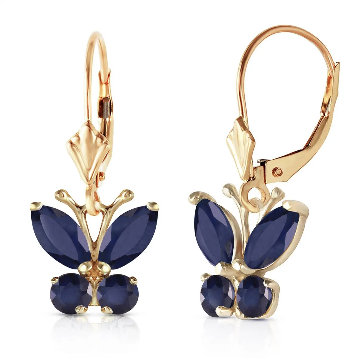 1.24 Carat 14K Solid Yellow Gold Butterfly Earrings Sapphire