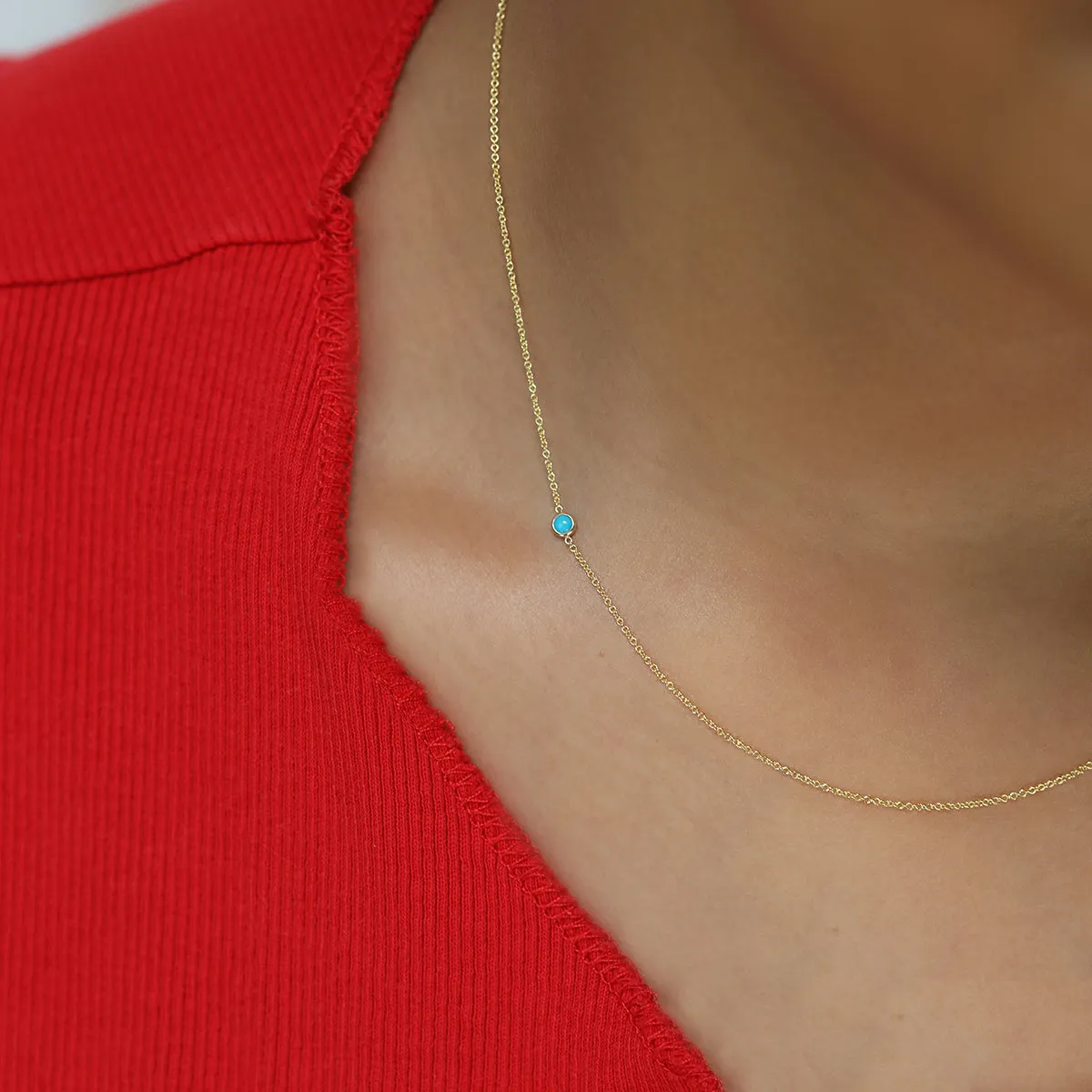 14K Gold Asymmetrical Birthstone Necklace - Turquoise (December)