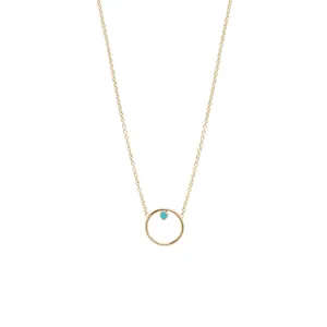 14k Gold Circle Prong Turquoise Necklace