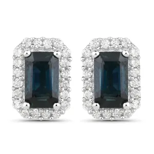 14K White Gold Blue Sapphire & Diamond Earrings