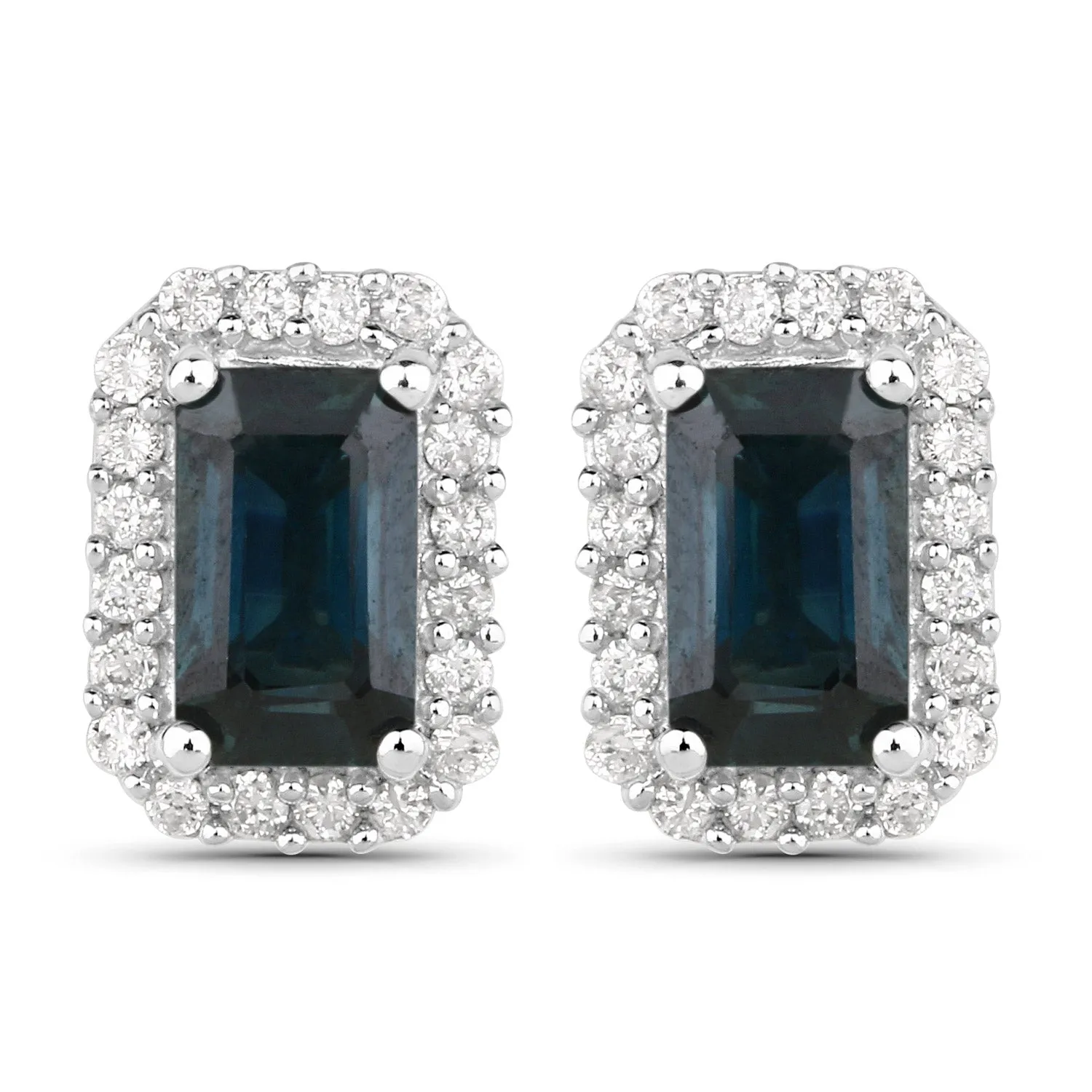 14K White Gold Blue Sapphire & Diamond Earrings