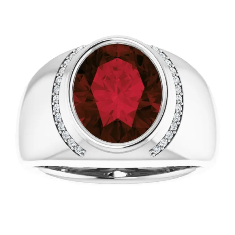 14K White Natural Mozambique Garnet & 1/8 CTW Natural Diamond Ring