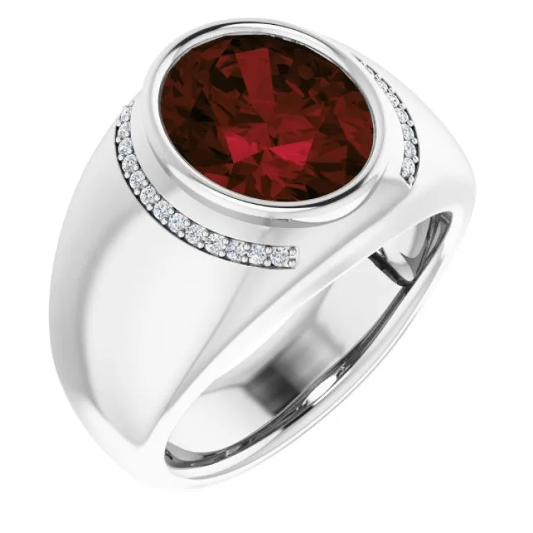 14K White Natural Mozambique Garnet & 1/8 CTW Natural Diamond Ring