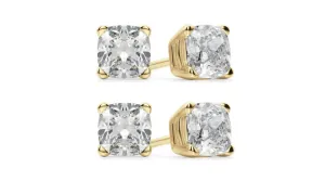 14k Yellow Gold 6mm 1Ct Cushion Cut White Sapphire Set Of Two Stud Earrings Plated