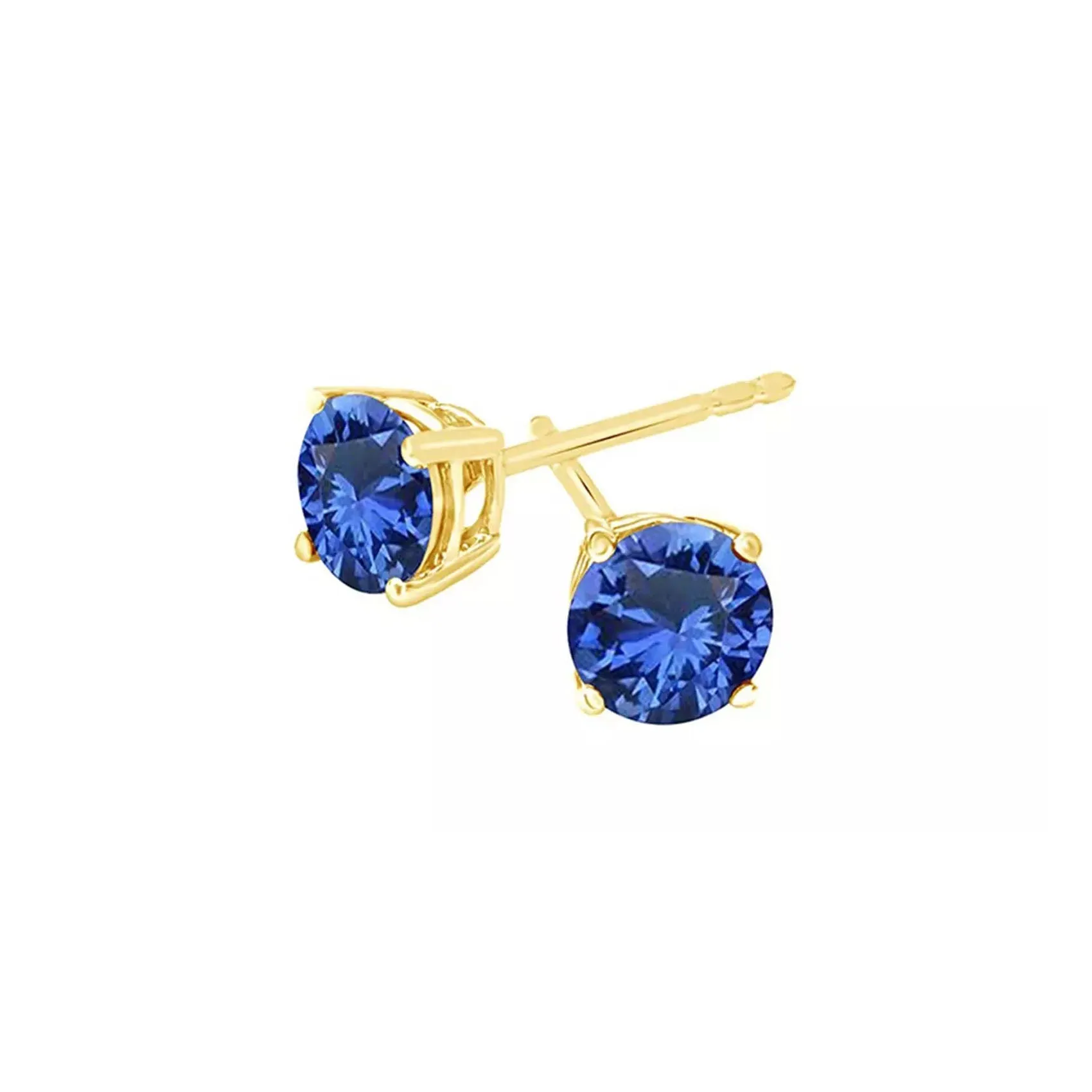 14k Yellow Gold Plated 1 Ct Round Created Blue Sapphire Stud Earrings