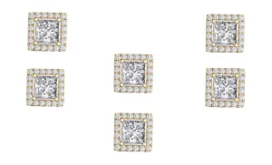 14k Yellow Gold Plated 6mm 4Ct Square Cut White Sapphire Set of Three Halo Stud Earrings