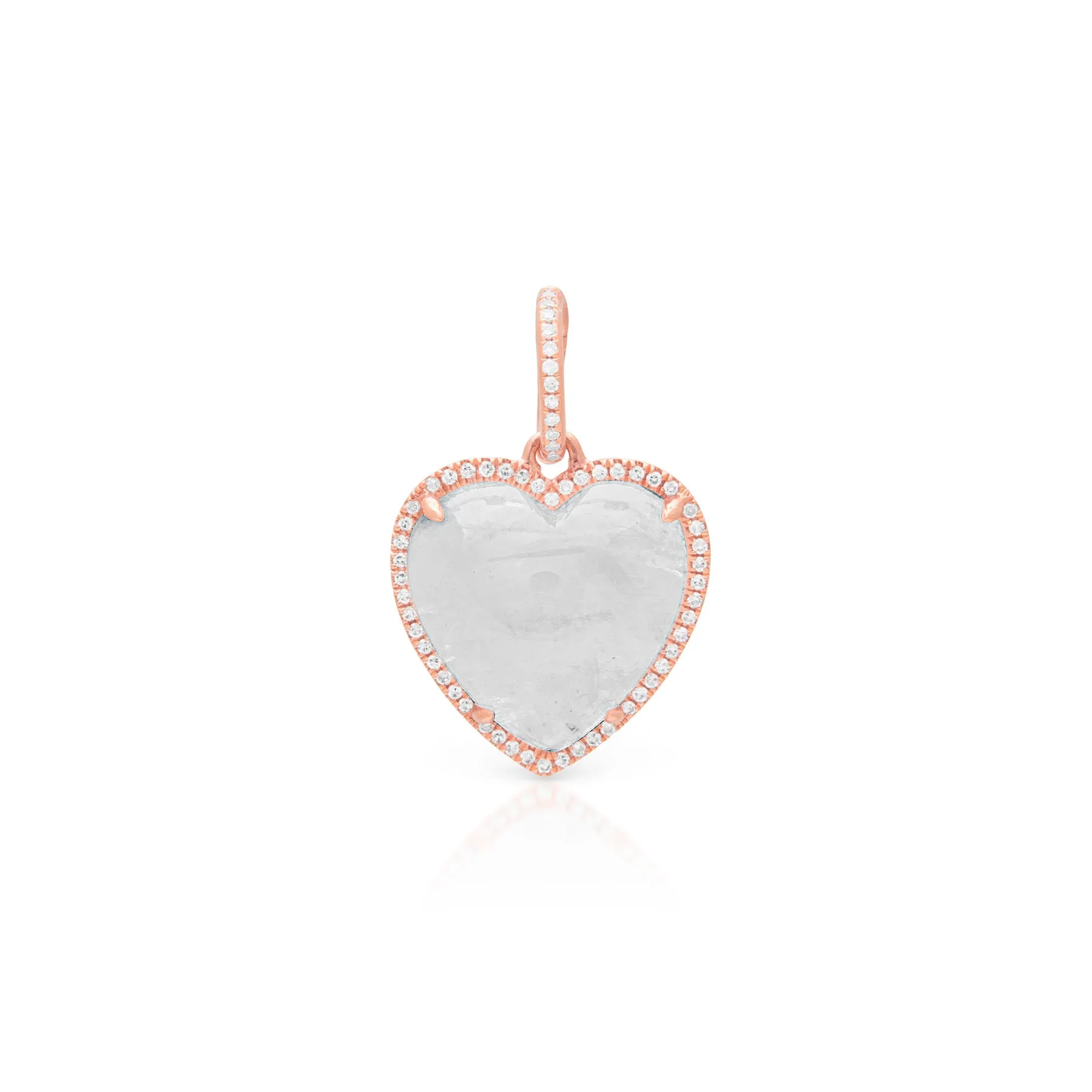 14KT Rose Gold Moonstone Diamond Heart Charm Pendant with Diamond Clip on Bail