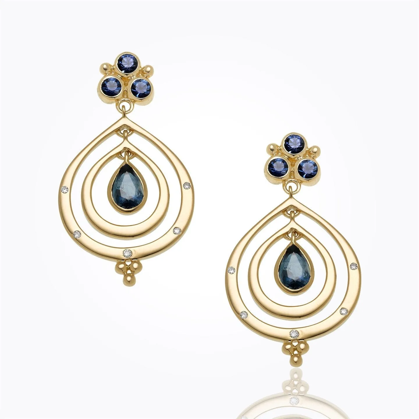 18K Celestial Pear Drop Earrings with blue sapphire and diamond