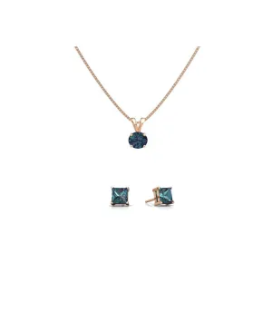 18K Rose Gold 2ct Alexandrite Round 18 Inch Necklace and Square Earrings Set Plated