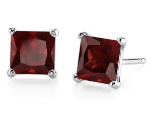 18k White Gold Plated 1/4 Carat Princess Cut Created Garnet Stud Earrings 4mm