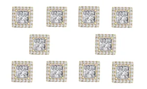 18k Yellow Gold Plated 3Ct Square Cut White Sapphire Set of Five Halo Stud Earrings