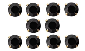 18k Yellow Gold Plated Created Black Sapphire 1 Carat Round Pack of Five Stud Earrings