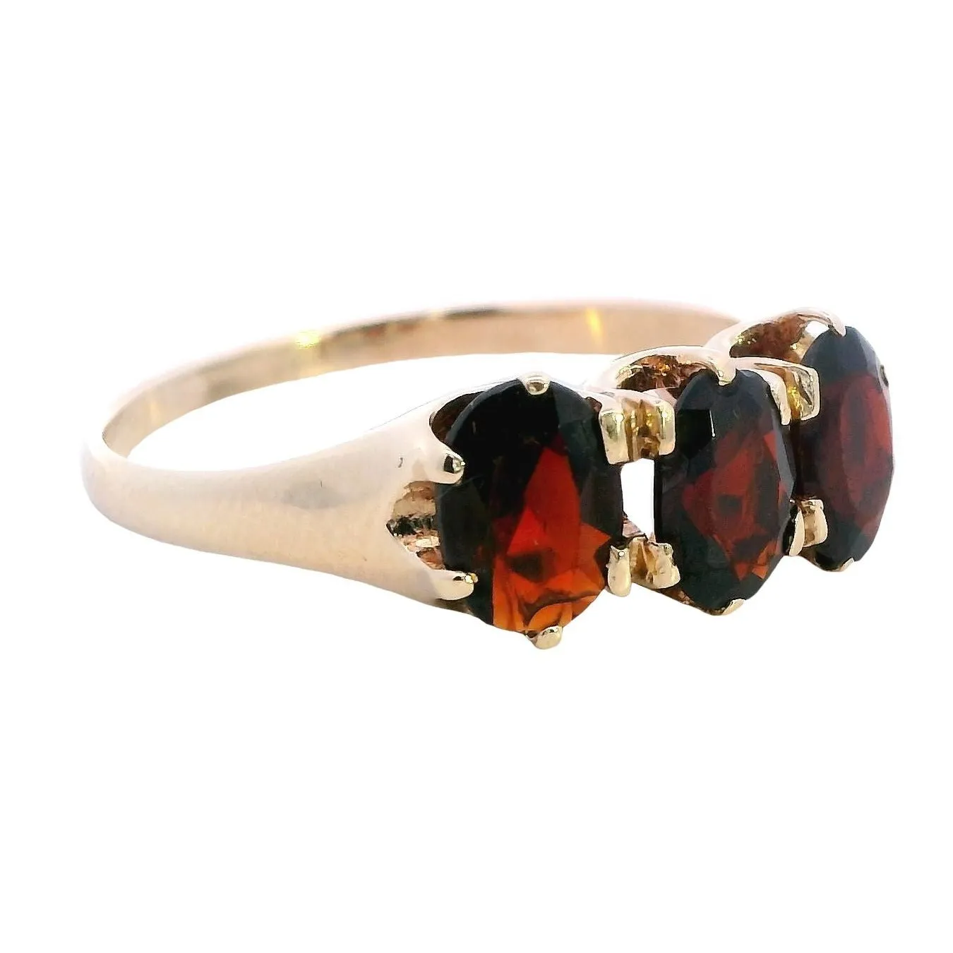 A Treasure of Timeless Elegance 9ct Yellow Gold 3 stone Garnet Ring