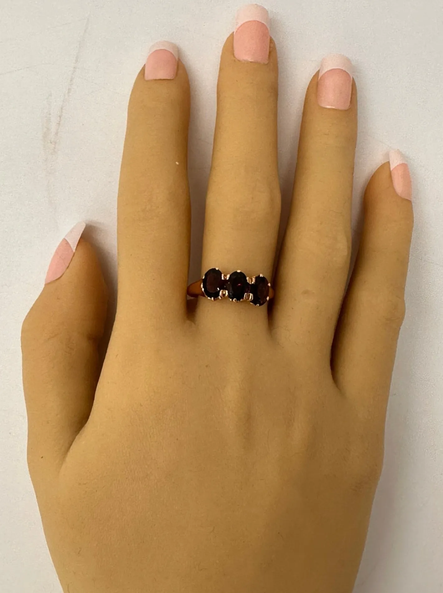 A Treasure of Timeless Elegance 9ct Yellow Gold 3 stone Garnet Ring