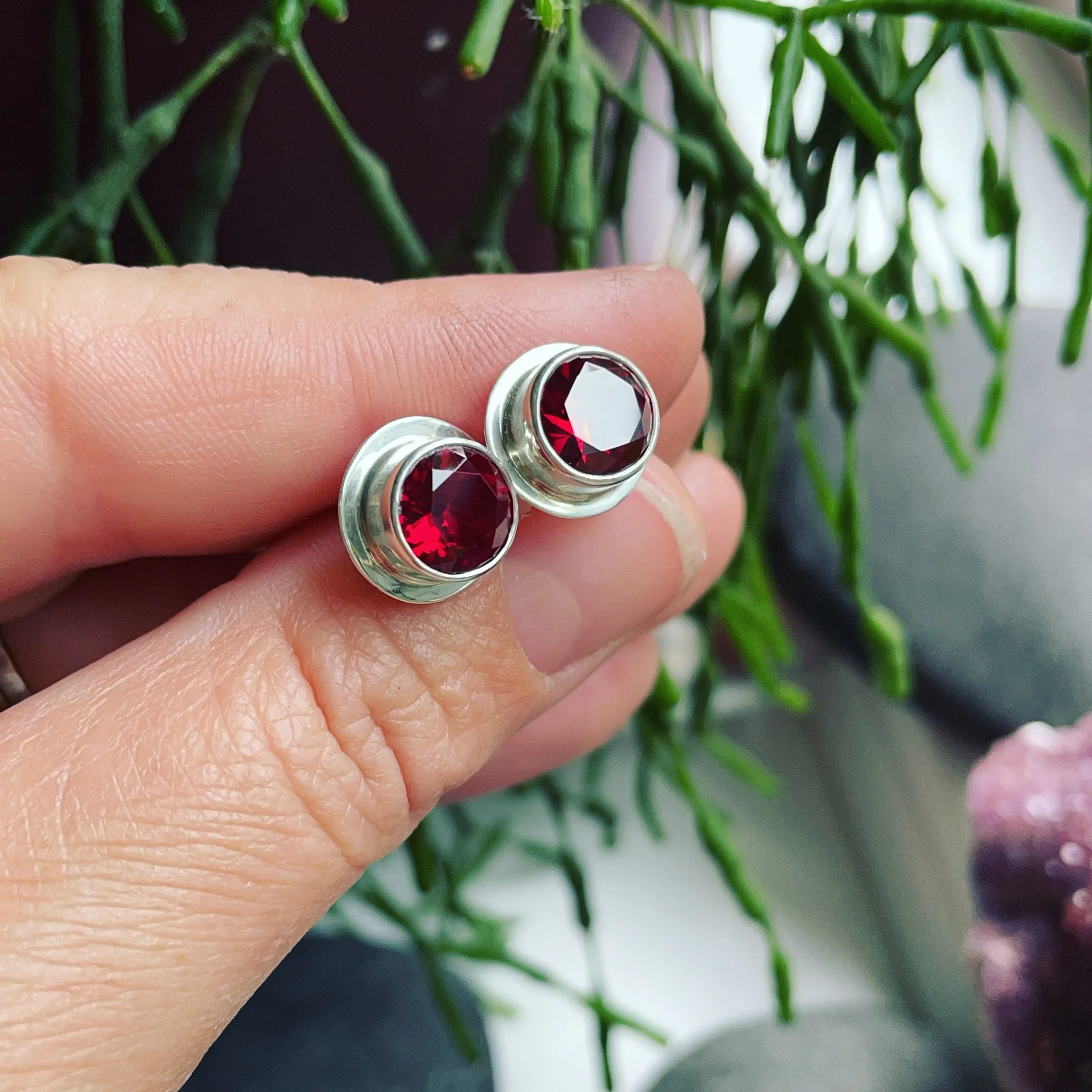 Almandine Garnet and Sterling Silver Post Earrings