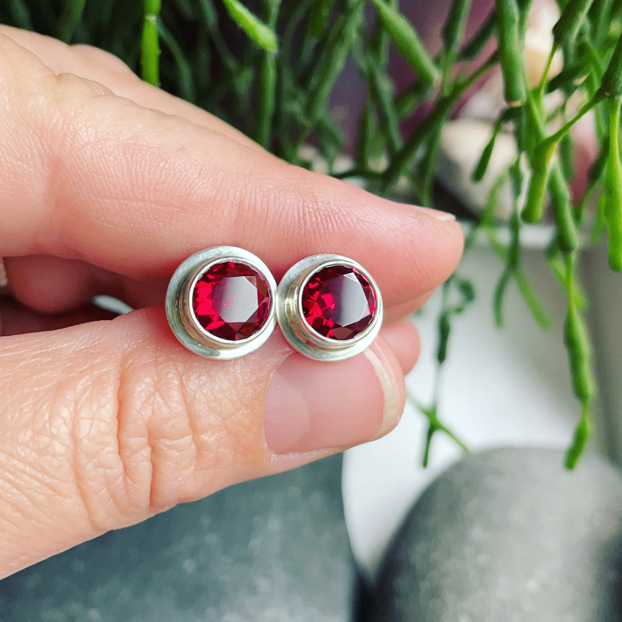 Almandine Garnet and Sterling Silver Post Earrings