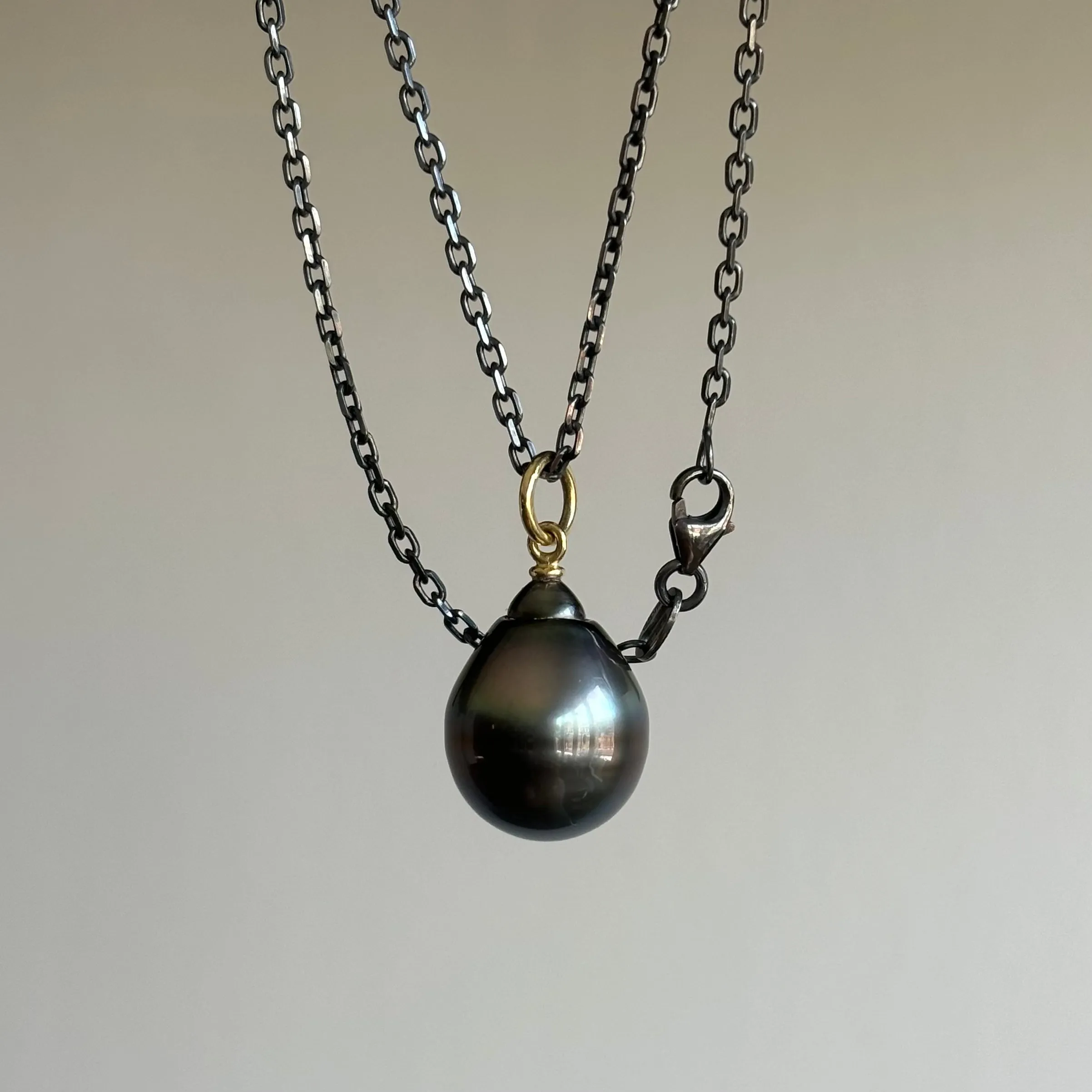 Black Peacock Tahitian Pearl Drop Pendant