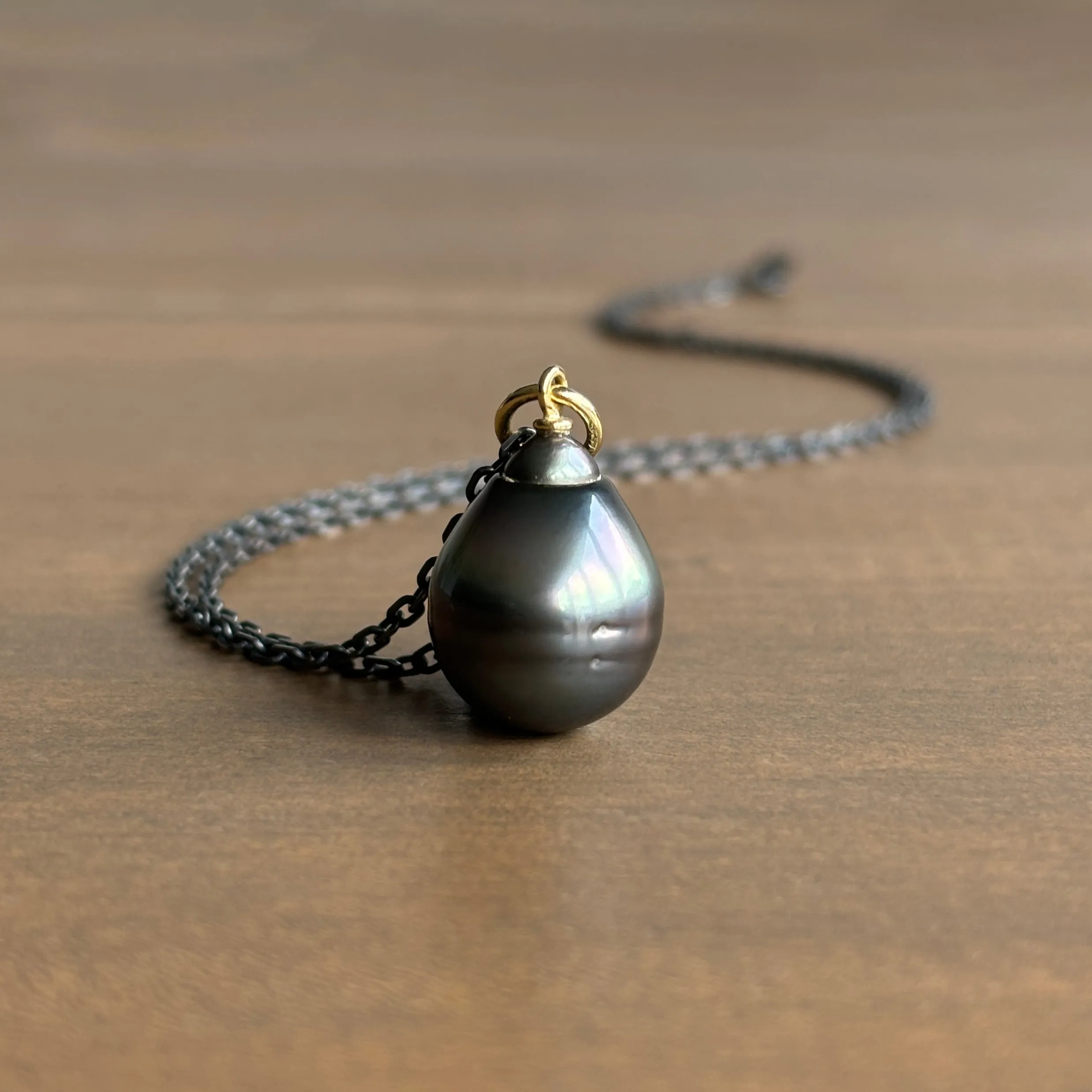 Black Peacock Tahitian Pearl Drop Pendant