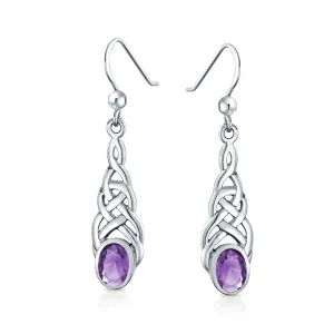 Blue Topaz Amethyst Moonstone Celtic Knot Dangle Earrings in Sterling Silver