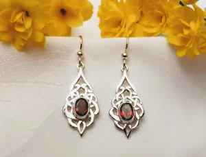 Celtic Teardrop Fine Garnet Earrings