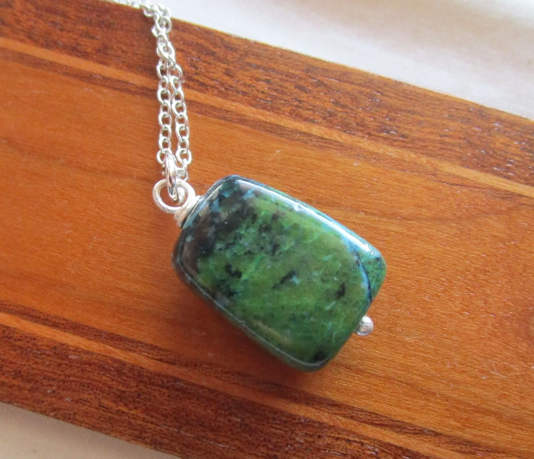 Chrysocolla Natural Polished Stone Pendant Necklace