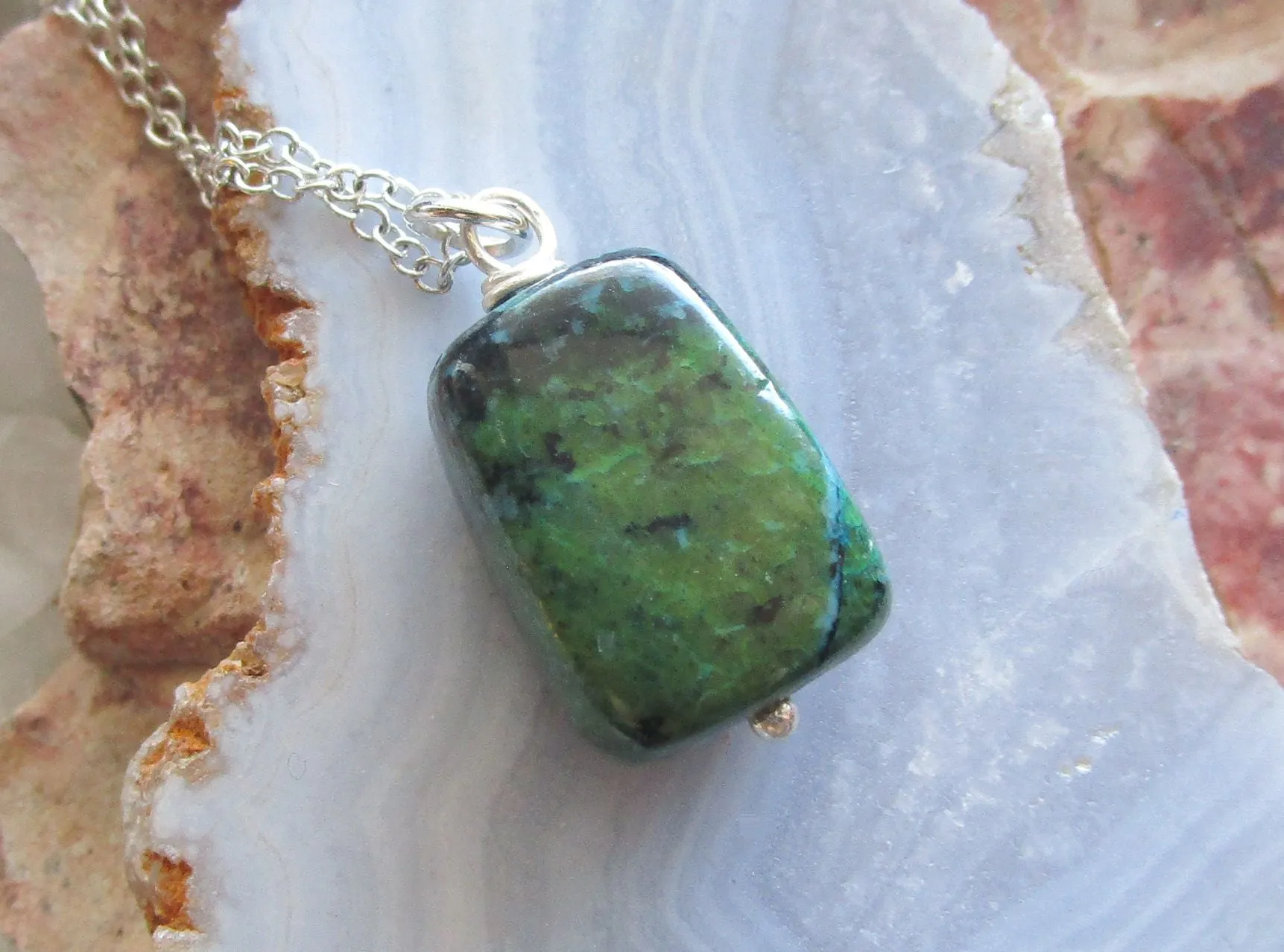 Chrysocolla Natural Polished Stone Pendant Necklace