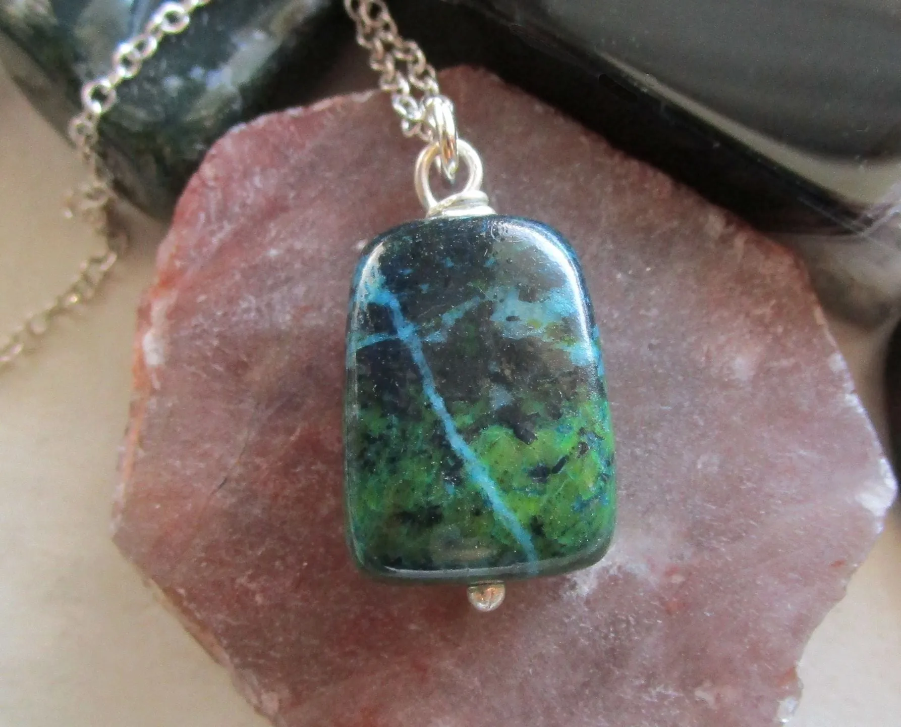 Chrysocolla Natural Polished Stone Pendant Necklace