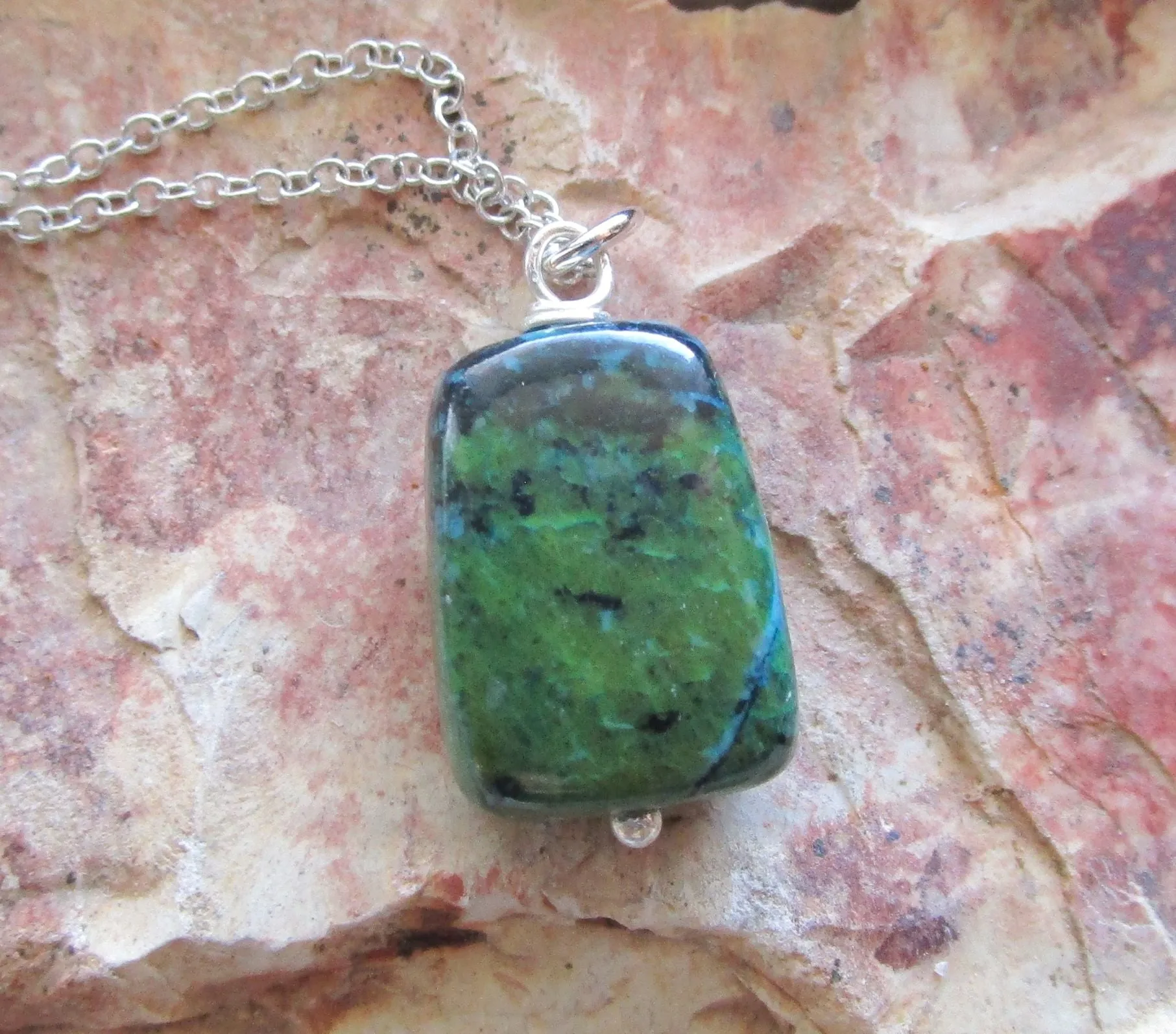 Chrysocolla Natural Polished Stone Pendant Necklace