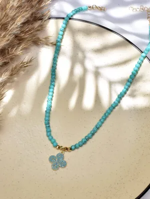 Clover Turquoise Beaded Choker Necklace