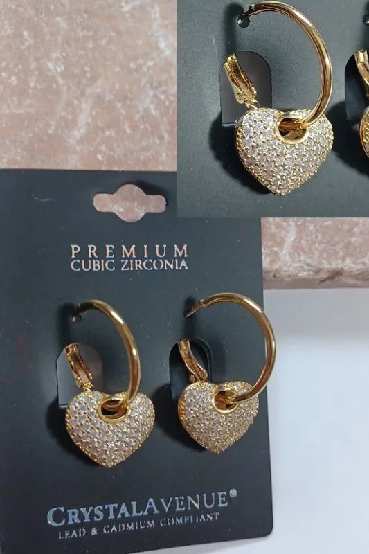 Cubic Zirconia Heart Dangle Hoop earrings - Gold