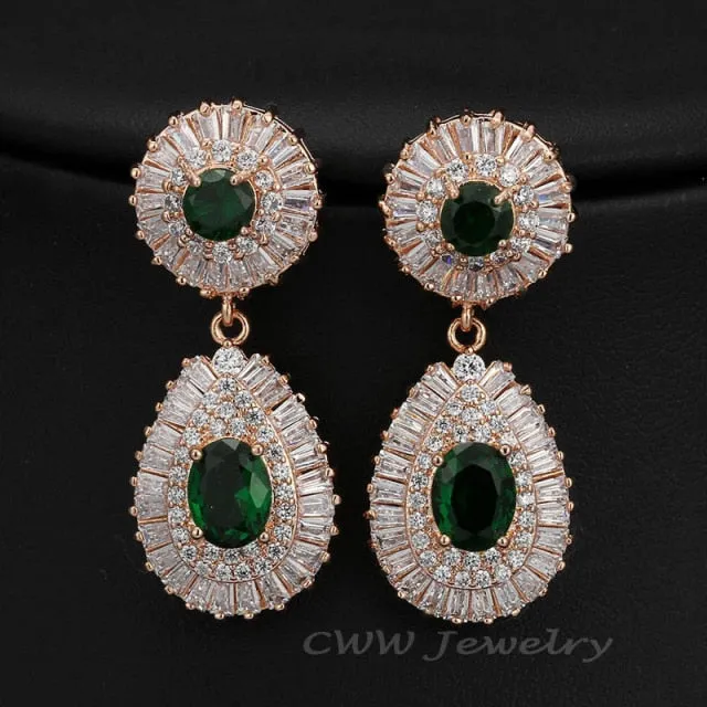 Cubic Zirconia Pave Round Drop Crystal Earrings