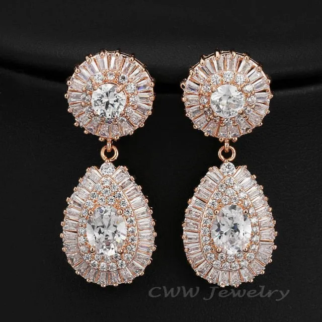 Cubic Zirconia Pave Round Drop Crystal Earrings