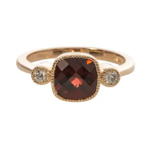 Cushion Garnet & Round Diamond 14K Yellow Gold Ring