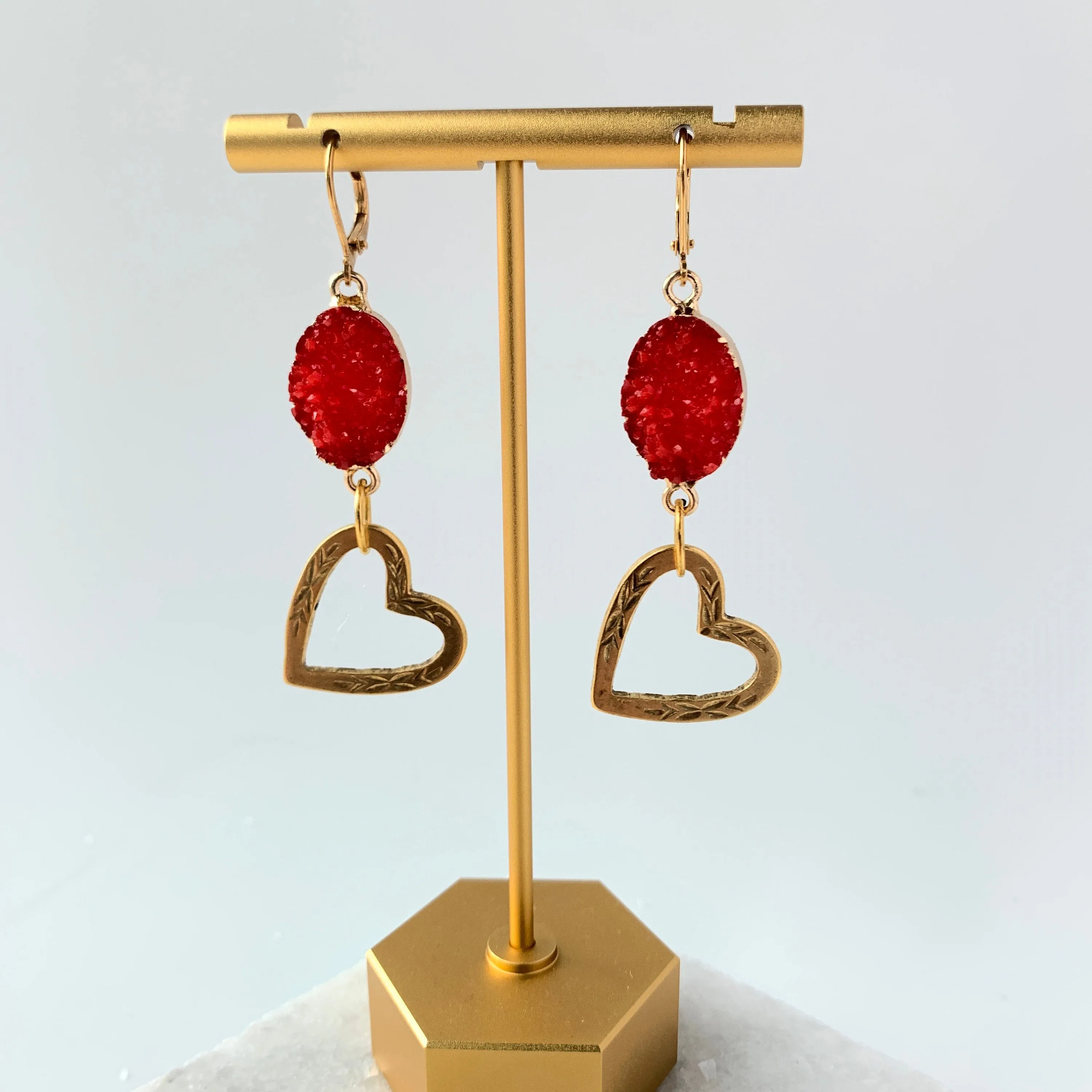 Druzy Crystal Heart Earrings