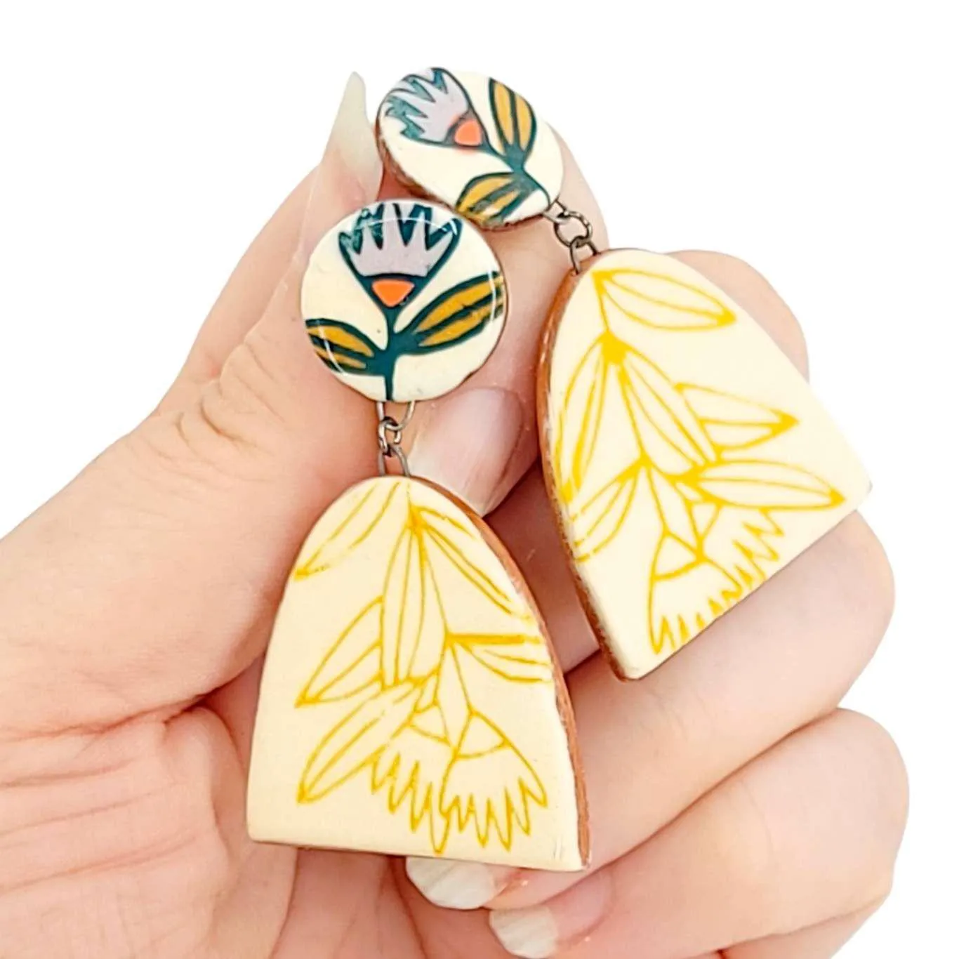 Earrings - Prairie Sprig Post Dangles by Catie Miller Ceramics