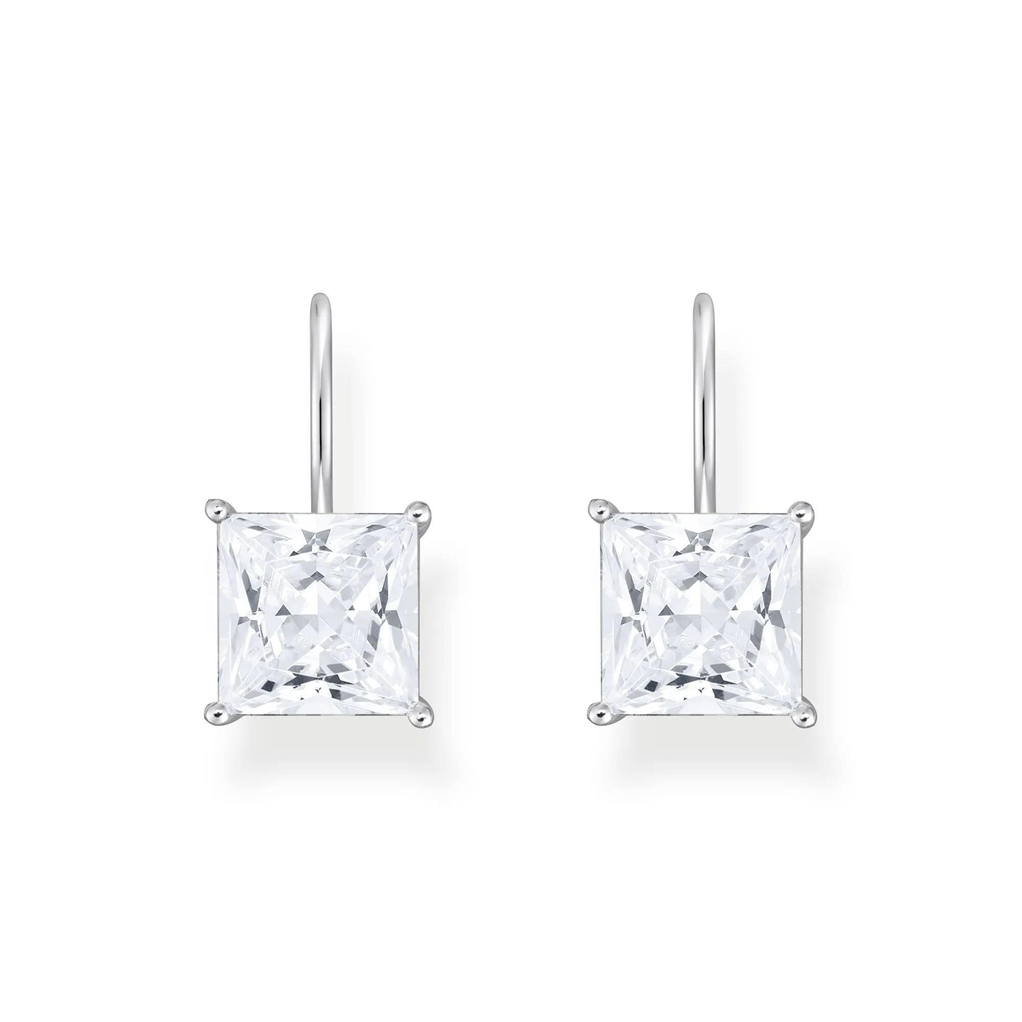 Earrings with square stone pendant in white silver