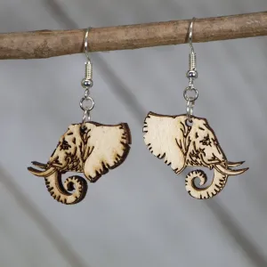 Elephant Profile Wooden Dangle Earrings by Cate's Concepts, LLC