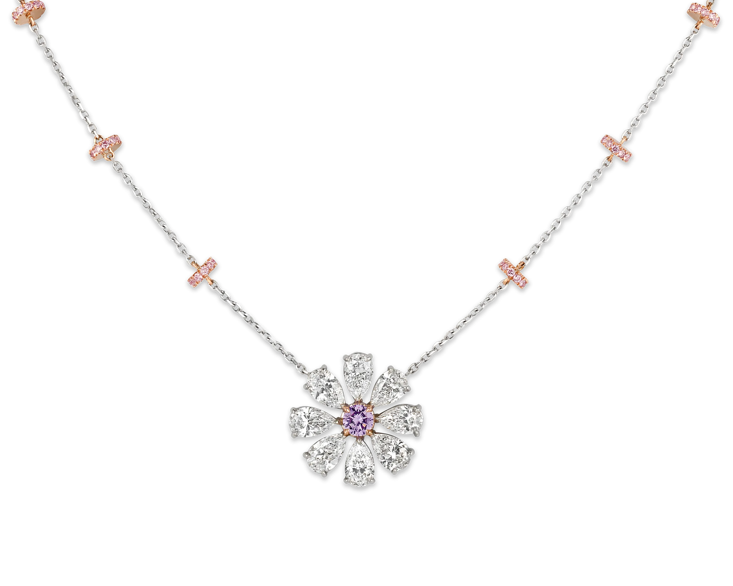 Fancy Pinkish Purple Diamond Flower Pendant