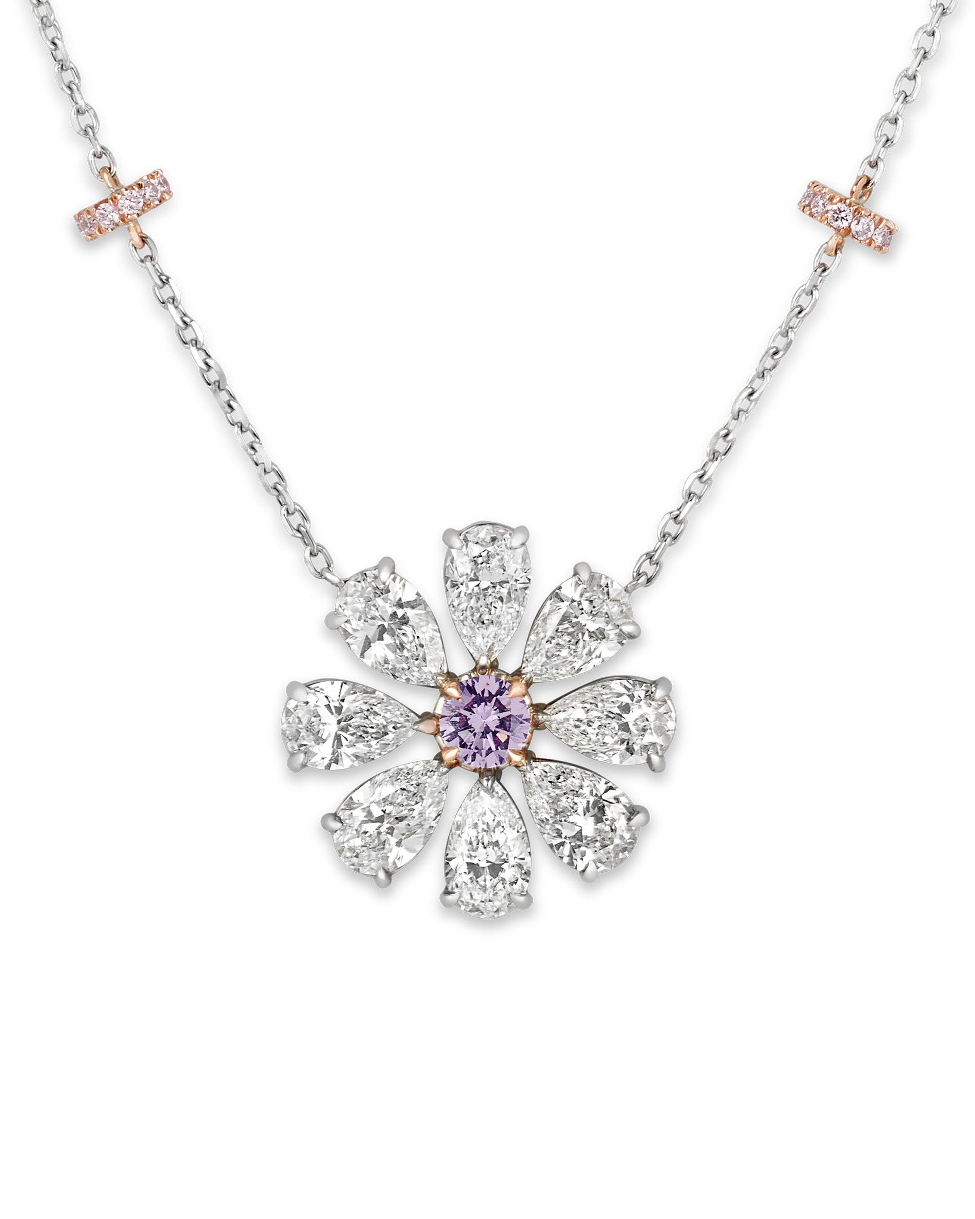 Fancy Pinkish Purple Diamond Flower Pendant