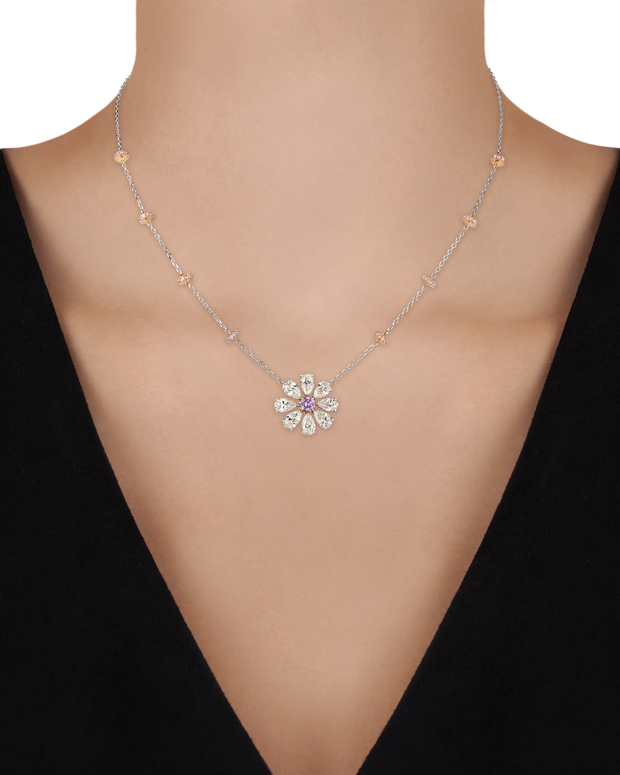 Fancy Pinkish Purple Diamond Flower Pendant