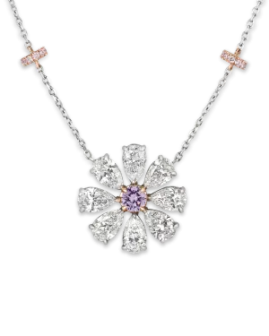 Fancy Pinkish Purple Diamond Flower Pendant