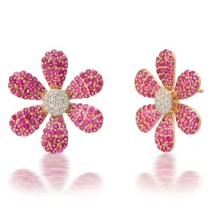 Flirty Pink Sapphire And Diamond Flower Earrings