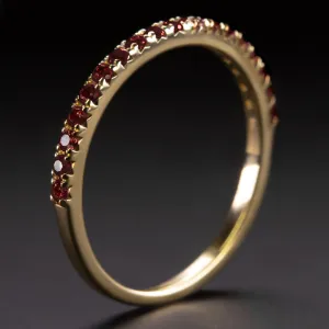 GARNET 14k YELLOW GOLD BAND HALF ETERNITY RING NATURAL RED GEMSTONE STACKING