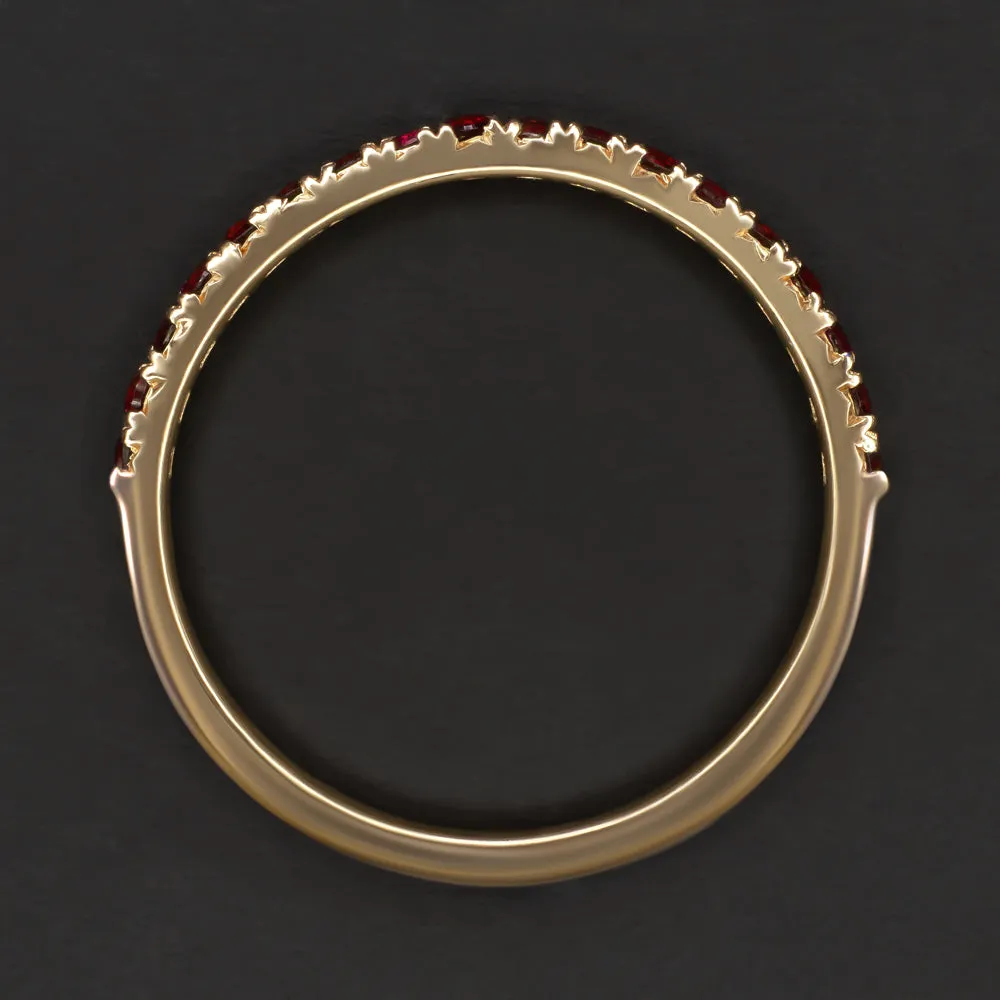 GARNET 14k YELLOW GOLD BAND HALF ETERNITY RING NATURAL RED GEMSTONE STACKING