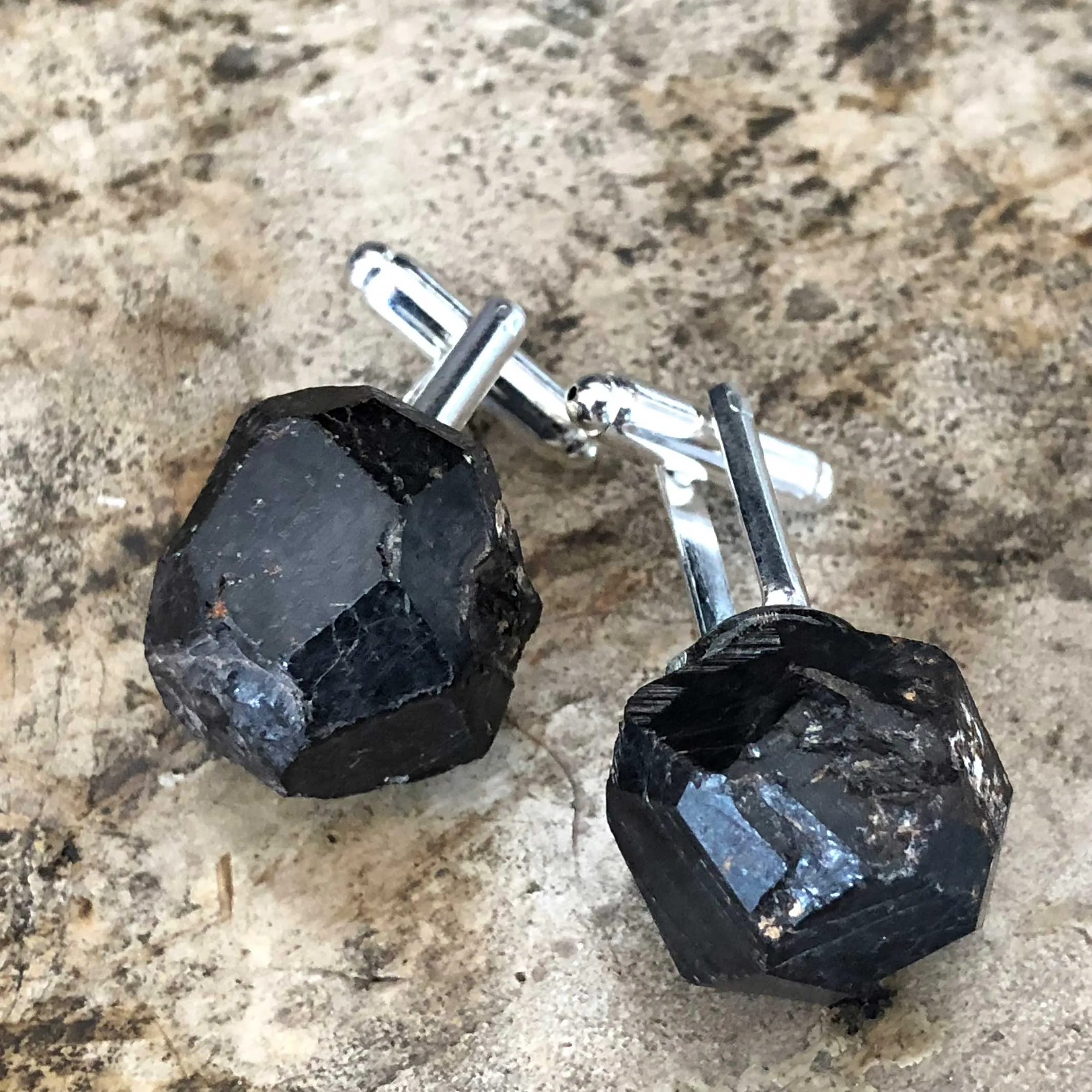 Garnet Cufflinks. Raw, rough crystal cuff links