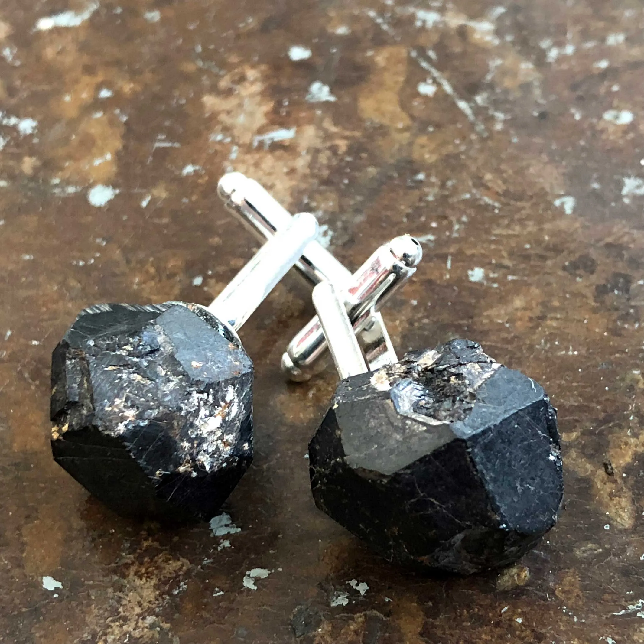 Garnet Cufflinks. Raw, rough crystal cuff links