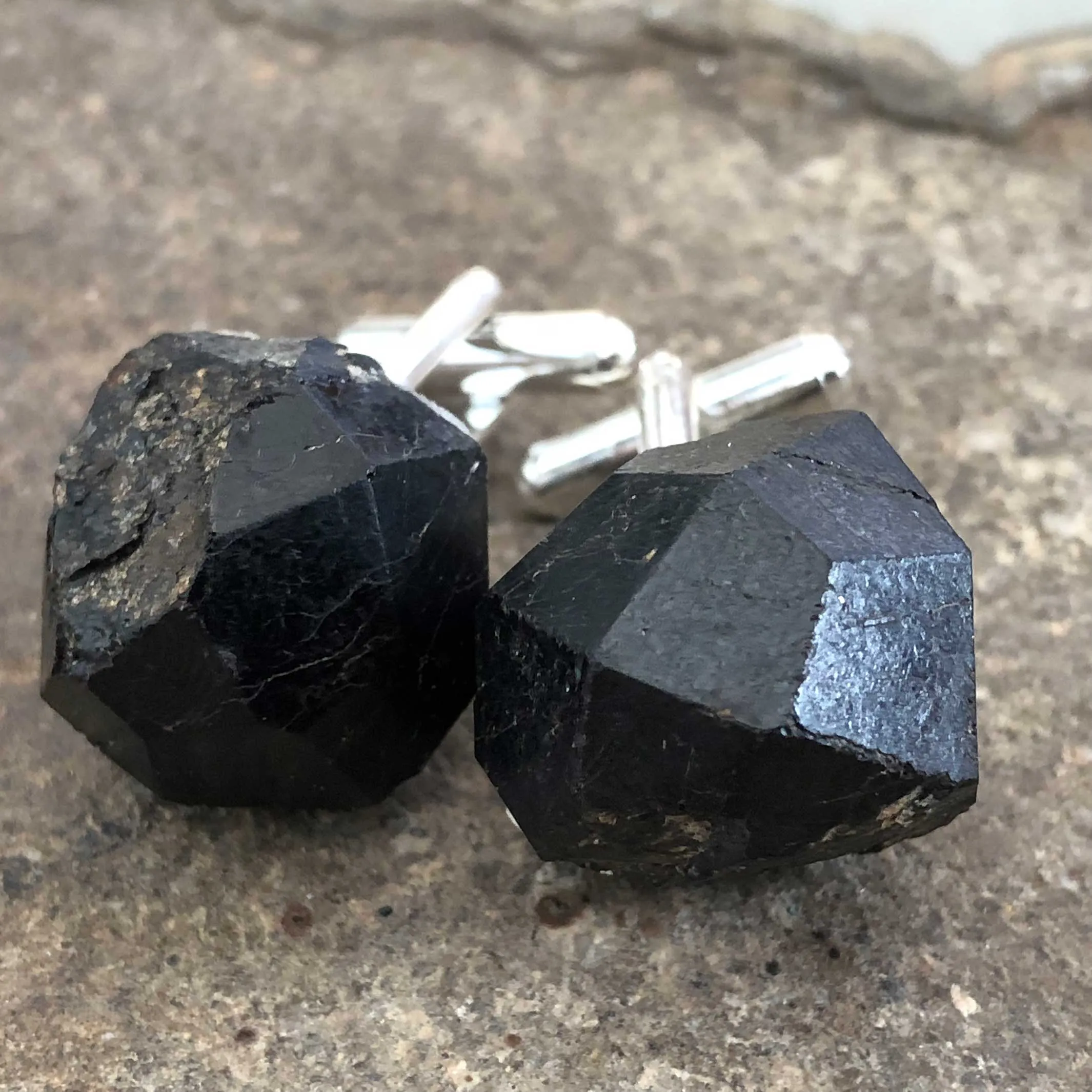 Garnet Cufflinks. Raw, rough crystal cuff links